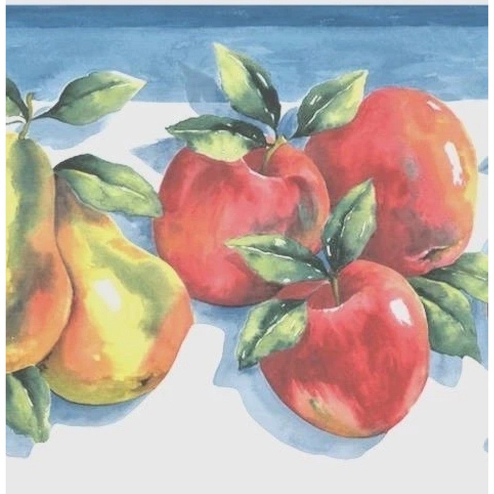 Vintage Laser Cut Apples and Pears / Fruit on Blue Wallpaper‎ Border KE30051B